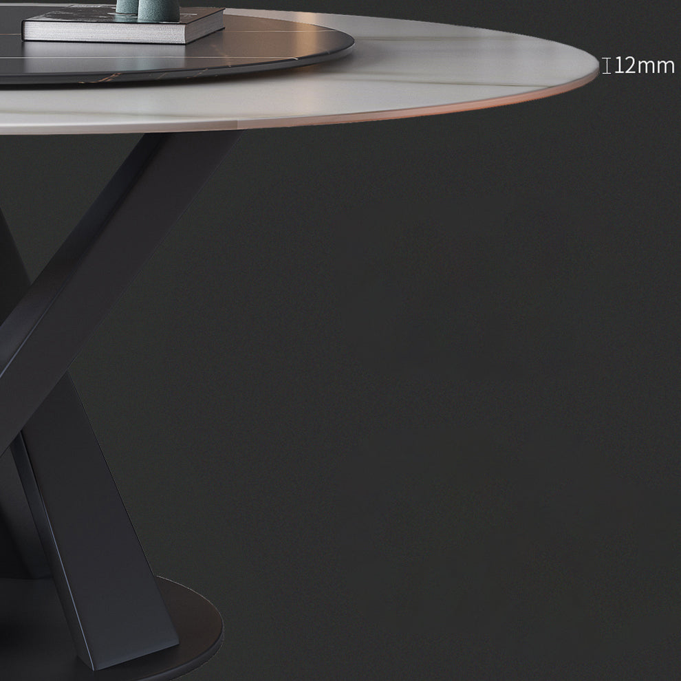 Contemporary Sintered Stone Round Dining Table Kitchen Standard Dining Table with Pedestal Base