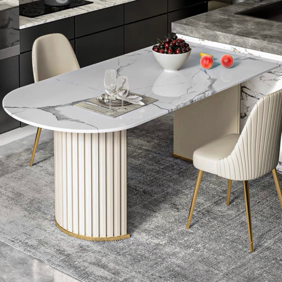 Tavolo da pranzo in stile moderno a forma ovale tavolo fisso bianco con pietra sinterizzata