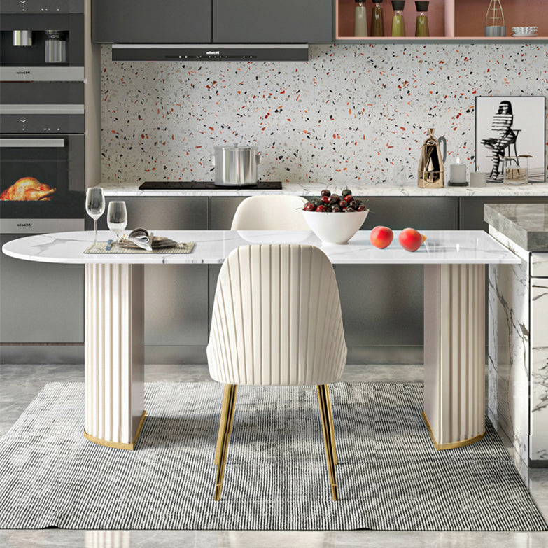 Tavolo da pranzo in stile moderno a forma ovale tavolo fisso bianco con pietra sinterizzata