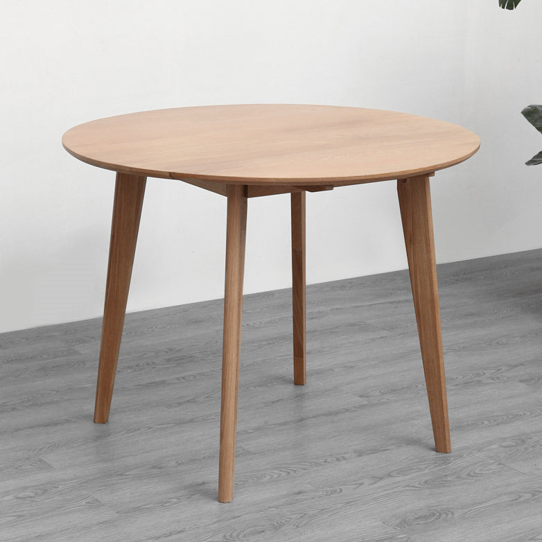 Contemporary Round Dining Table Oak Solid Wood Table with 4 Legs for Dining Room