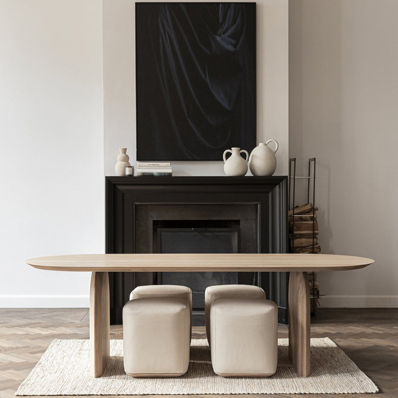 Oval Shape Double Pedestal Modern Dining Table Wood Color Fixed Table of Solid Wood