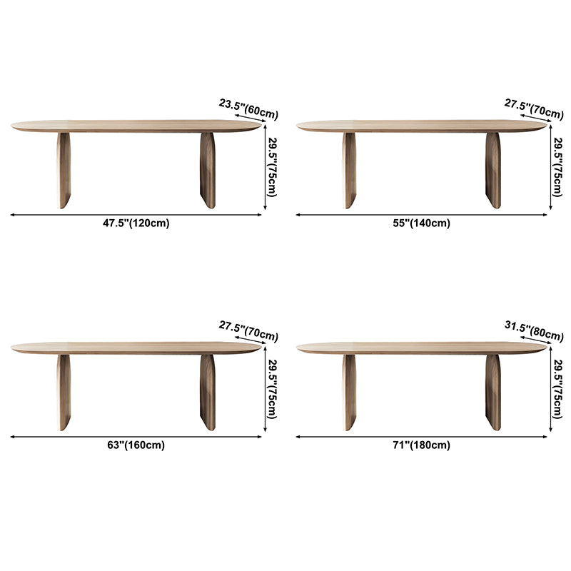 Oval Shape Double Pedestal Modern Dining Table Wood Color Fixed Table of Solid Wood