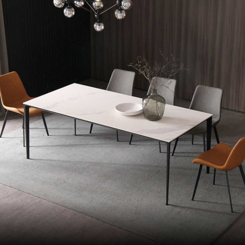 Metal Contemporary Rectangular Table High Gloss White Sintered Stone Dining Table with 4 Legs