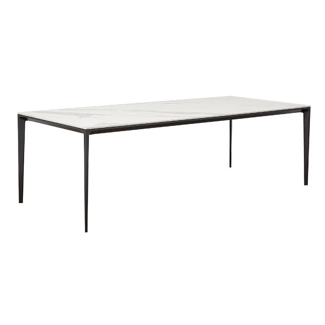 Metal Contemporary Rectangular Table High Gloss White Sintered Stone Dining Table with 4 Legs