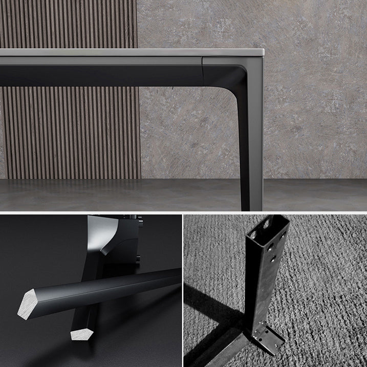 Metal Contemporary Rectangular Table High Gloss White Sintered Stone Dining Table with 4 Legs