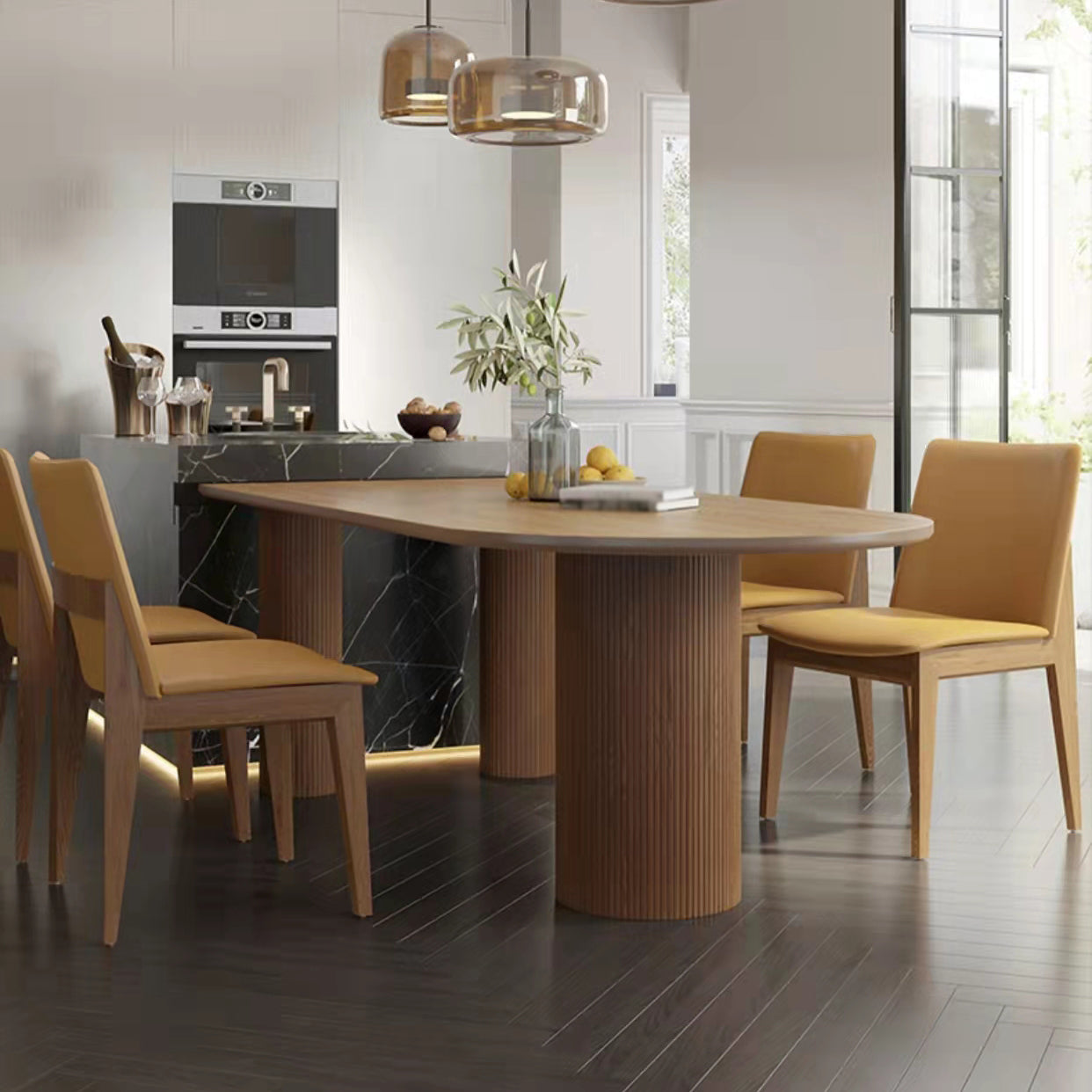 Contemporary Dining Table Solid Wood Table with 3 Legs for Home Kitchen Dinner