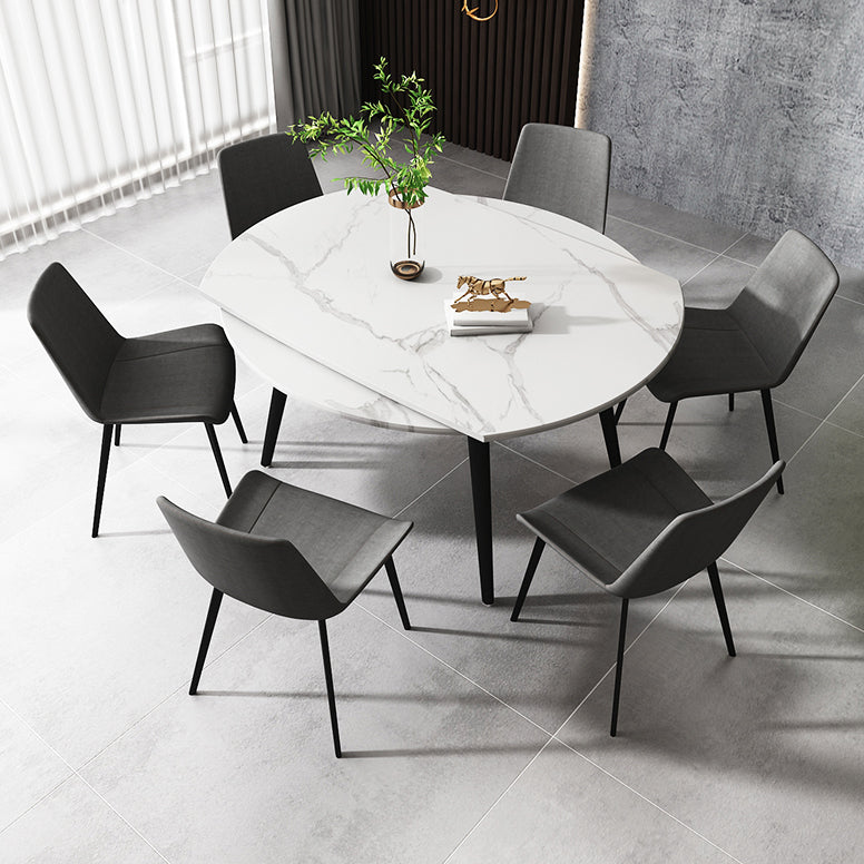 Modern Style Sintered Stone Dining Table White Round Table with Metal Base for Home