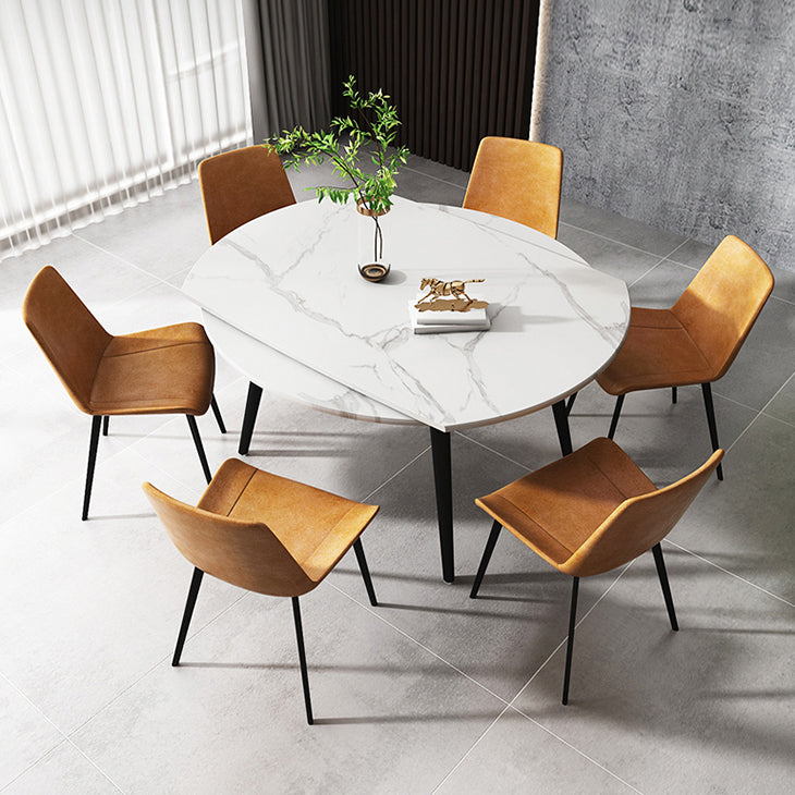 Modern Style Sintered Stone Dining Table White Round Table with Metal Base for Home