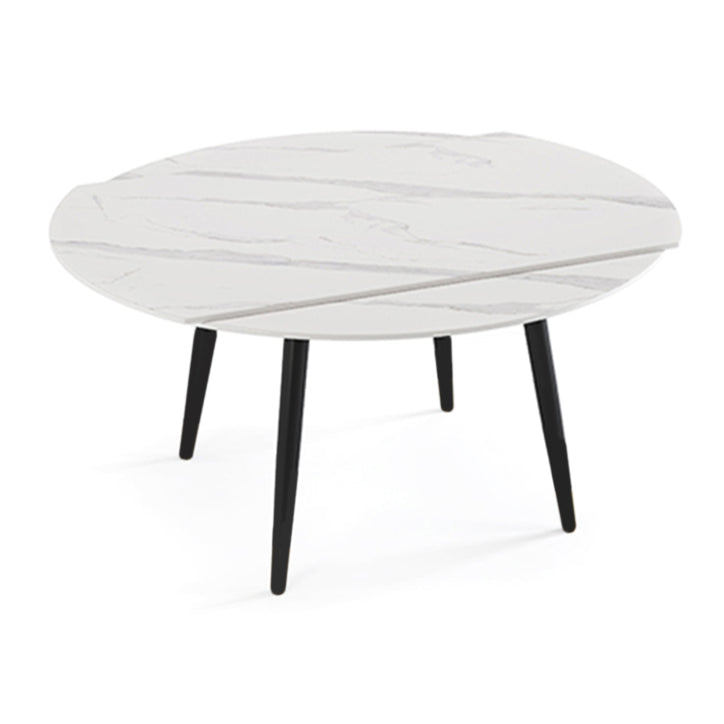 Modern Style Sintered Stone Dining Table White Round Table with Metal Base for Home