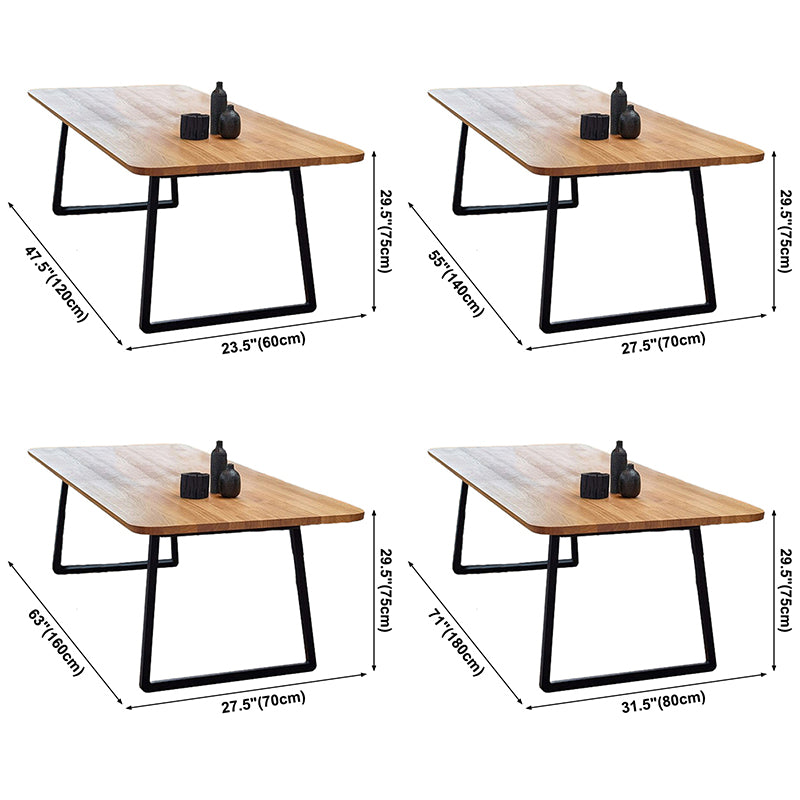 Modern Pine Solid Wood Table Rectangle Dining Table with Metal Black Double Pedestal Base