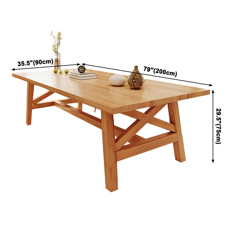 Eenvoudige dennen vaste houten eettafel rechthoekige tafel in houten kleur met vier veter