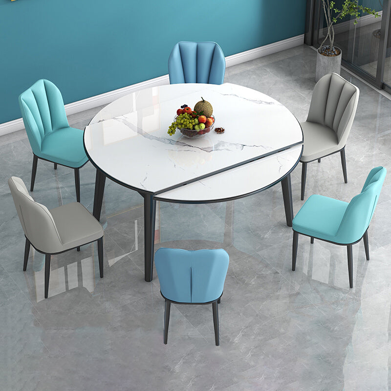 Tavolo da pranzo in pietra sinterizzato in stile moderno tavolo a goccia rotonda con base di legno