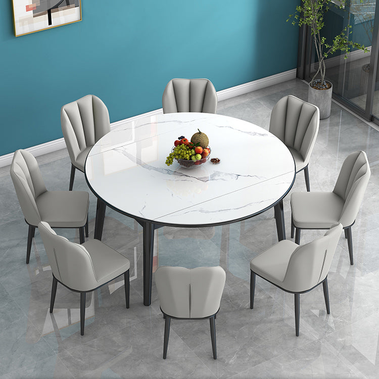 Tavolo da pranzo in pietra sinterizzato in stile moderno tavolo a goccia rotonda con base di legno