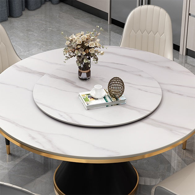 Modern Standard Kitchen Dining Table Sintered Stone Round Dining Table with Pedestal Base