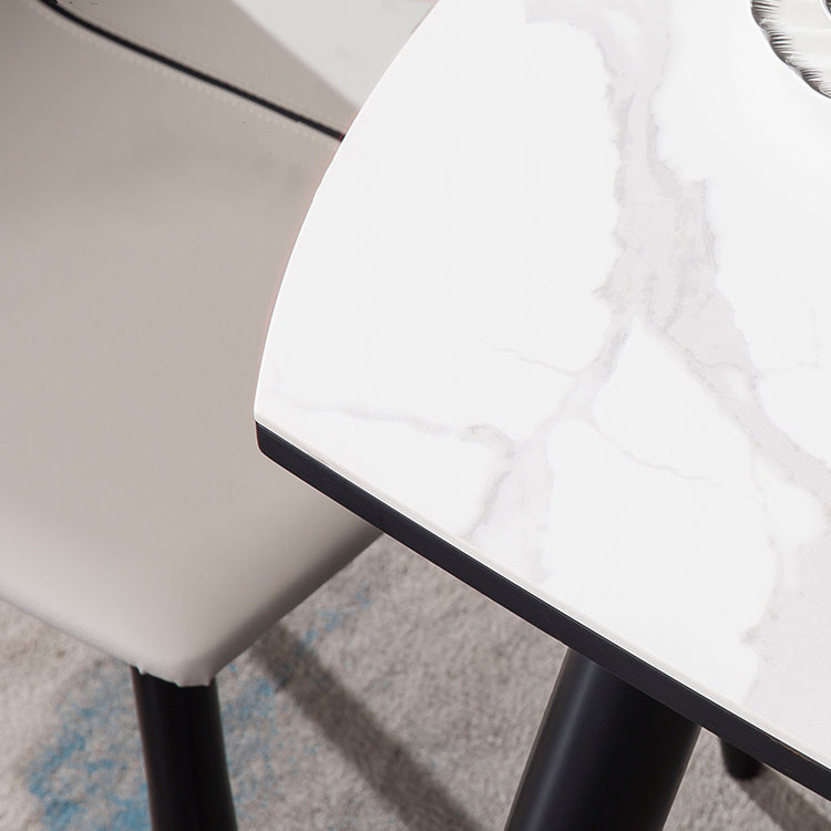 Mesa de comedor de piedra sinterizada de estilo moderno Mesa de hoja de caza redonda blanca con 4 patas