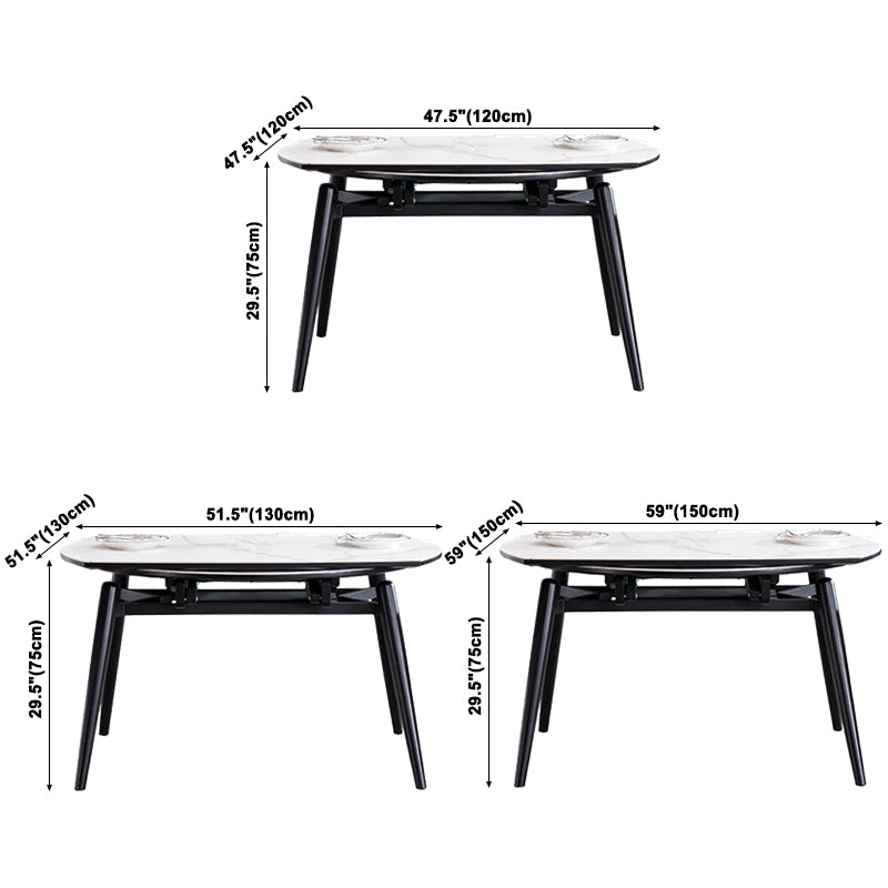 Mesa de comedor de piedra sinterizada de estilo moderno Mesa de hoja de caza redonda blanca con 4 patas