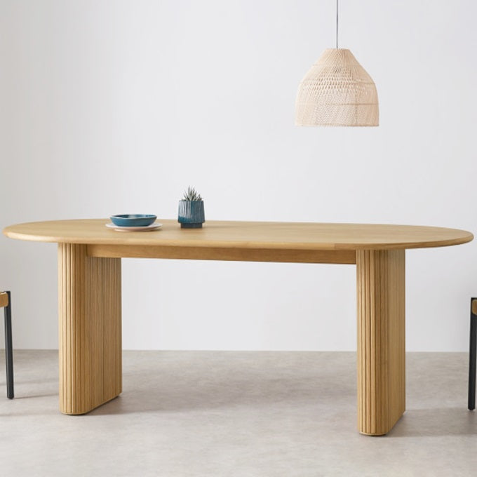 Solid Wood Contemporary Oval Dining Table Wood Top Table for Kitchen and Dining Room