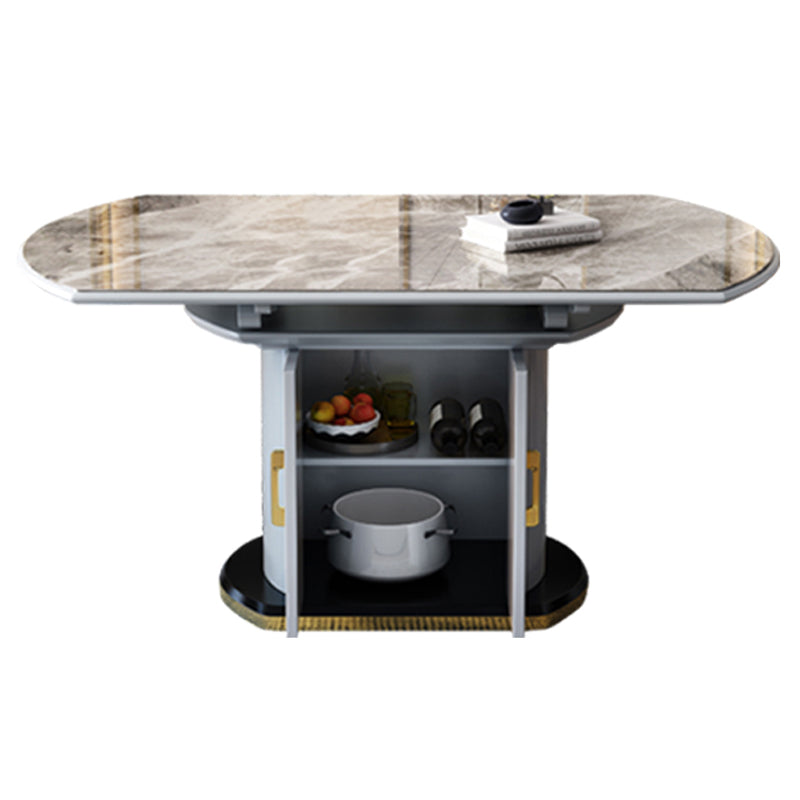 Mesa de comedor de piedra sinterizada de estilo moderno, mesa redonda abatible con base de metal