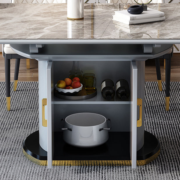 Mesa de comedor de piedra sinterizada de estilo moderno, mesa redonda abatible con base de metal