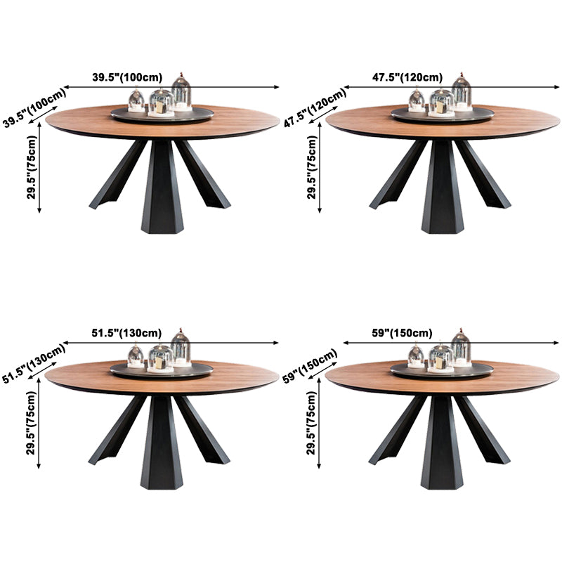 Modern Style Home Solid Wood Dining Table Round Table with Metallic Base