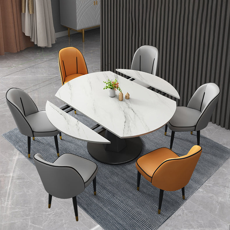 Modern Style Sintered Stone Dining Table White Round Drop-Leaf Table with Pedestal Base