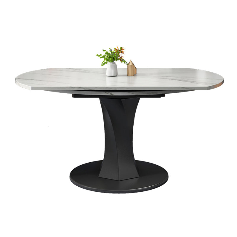 Modern Style Sintered Stone Dining Table White Round Drop-Leaf Table with Pedestal Base