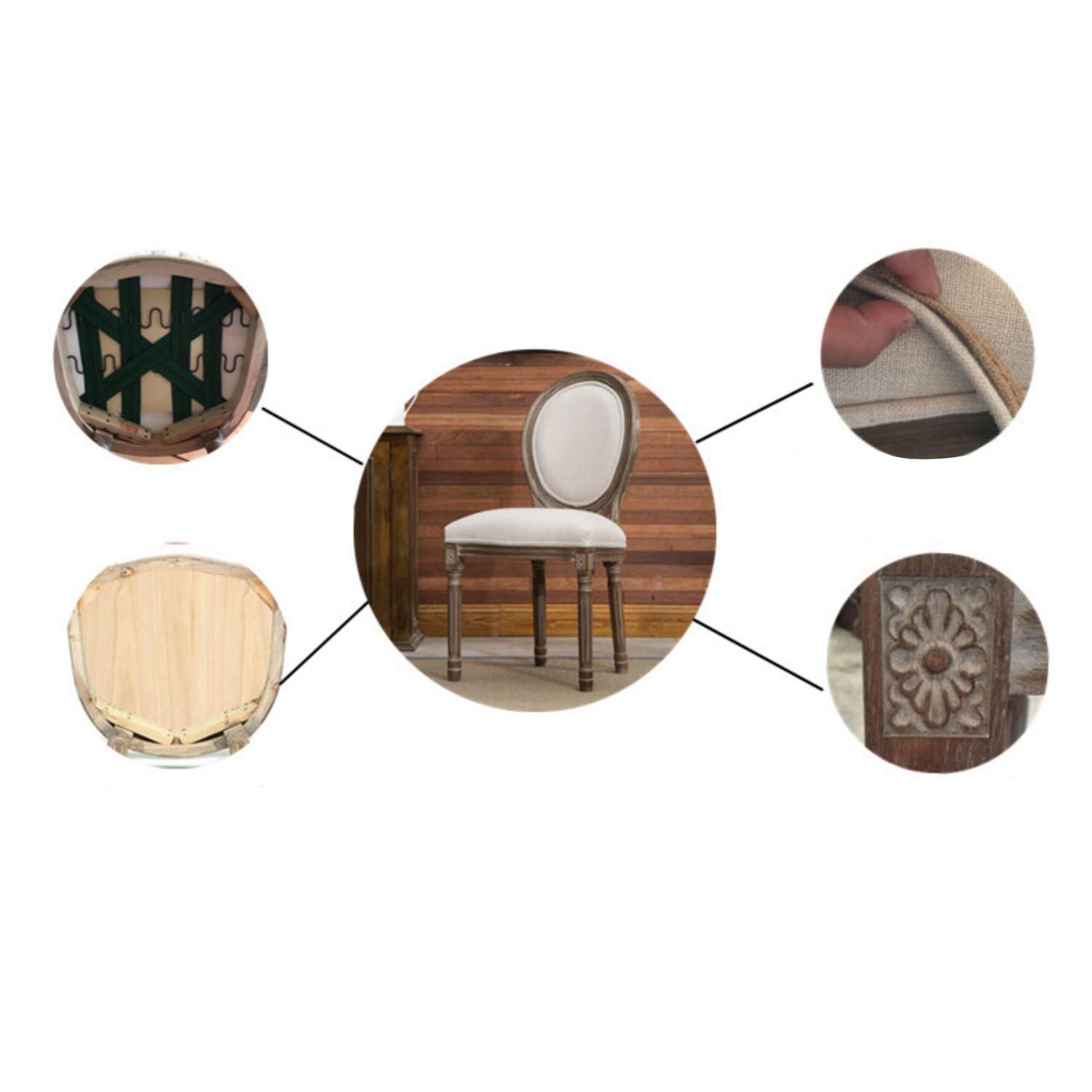 Farmhouse Dining Chair with Wood Legs King Louis Back Side Chair for Home Use