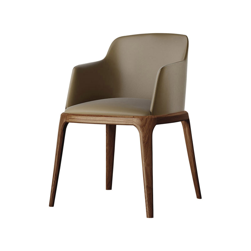 Chaise Parsons avec bras en cuir de style contemporain avec pieds en bois pour salle à manger