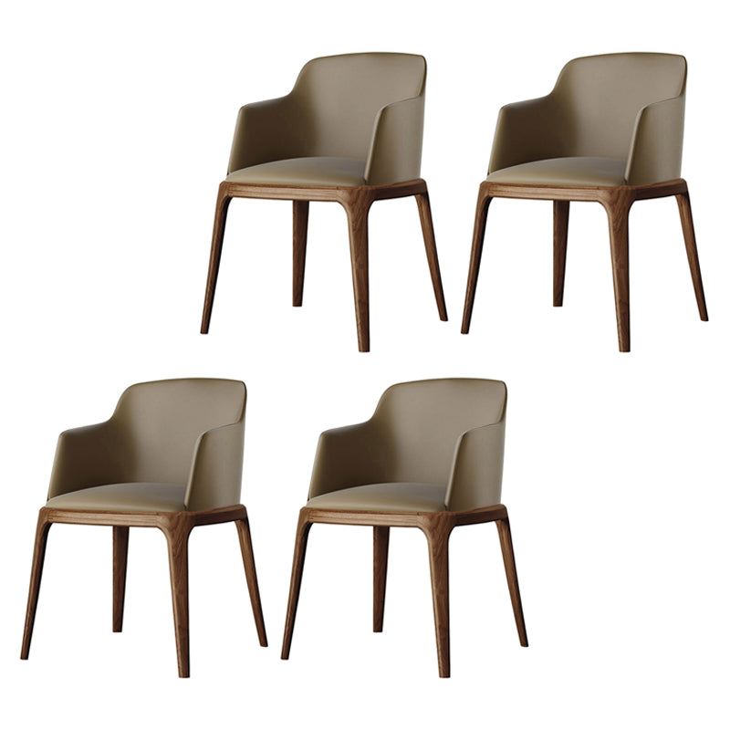 Chaise Parsons avec bras en cuir de style contemporain avec pieds en bois pour salle à manger