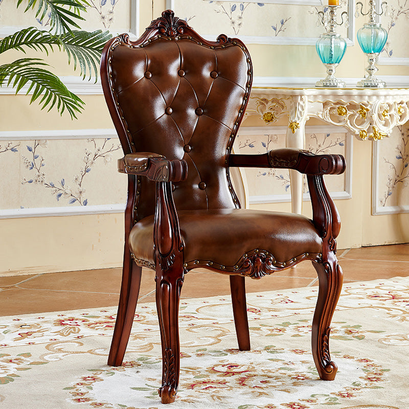 Victorian Dining Arm Chair Solid Back Side Chair with Wood Legs for Home Use