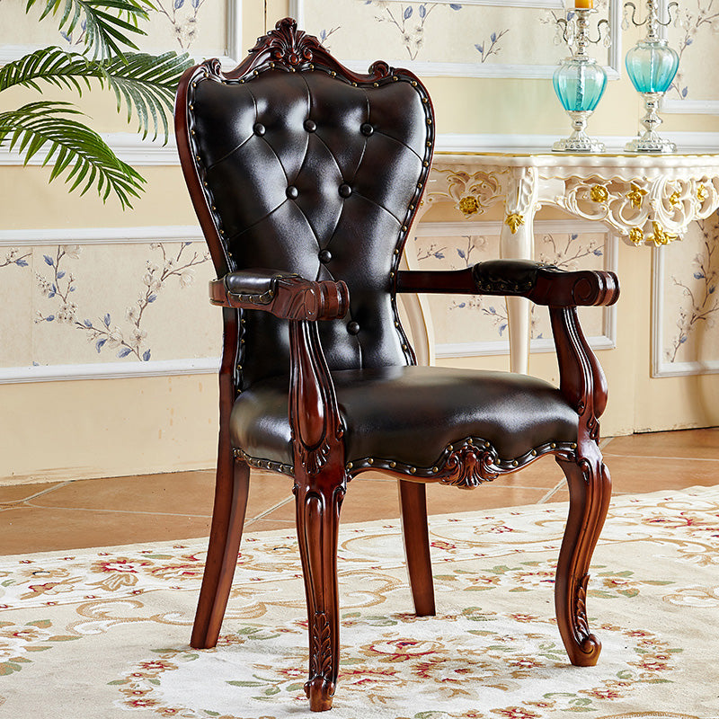 Victorian Dining Arm Chair Solid Back Side Chair with Wood Legs for Home Use