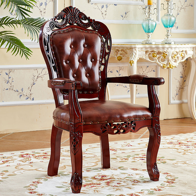 Victorian Dining Arm Chair Solid Back Side Chair with Wood Legs for Home Use