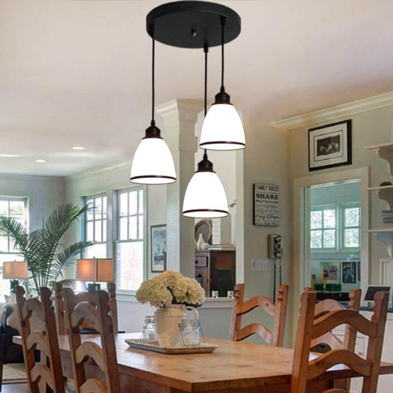 White Glass Hanging Lamps with Glossy Shade Industrial Suspension Pendant