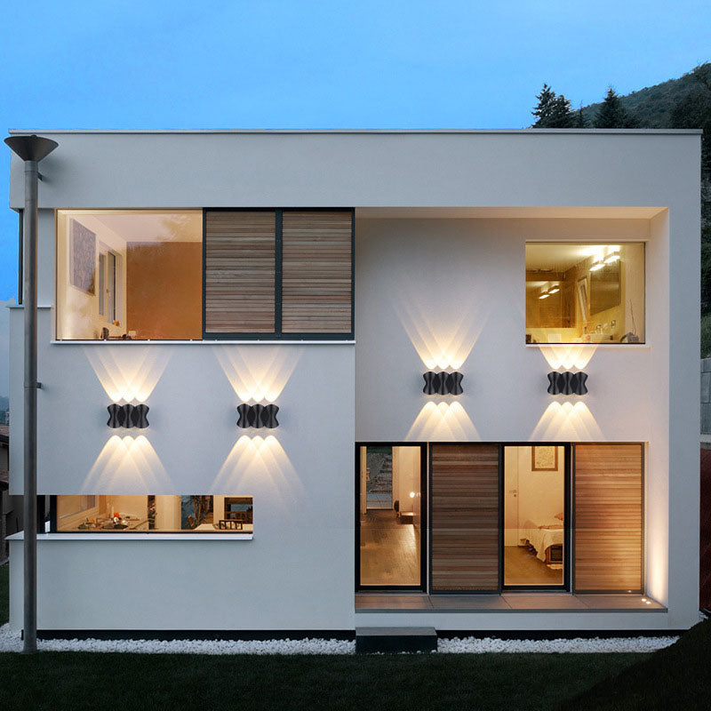 Zwarte geometrische LED -wandlamp in moderne beknopte aluminium outdoor waterdichte wandwandeling