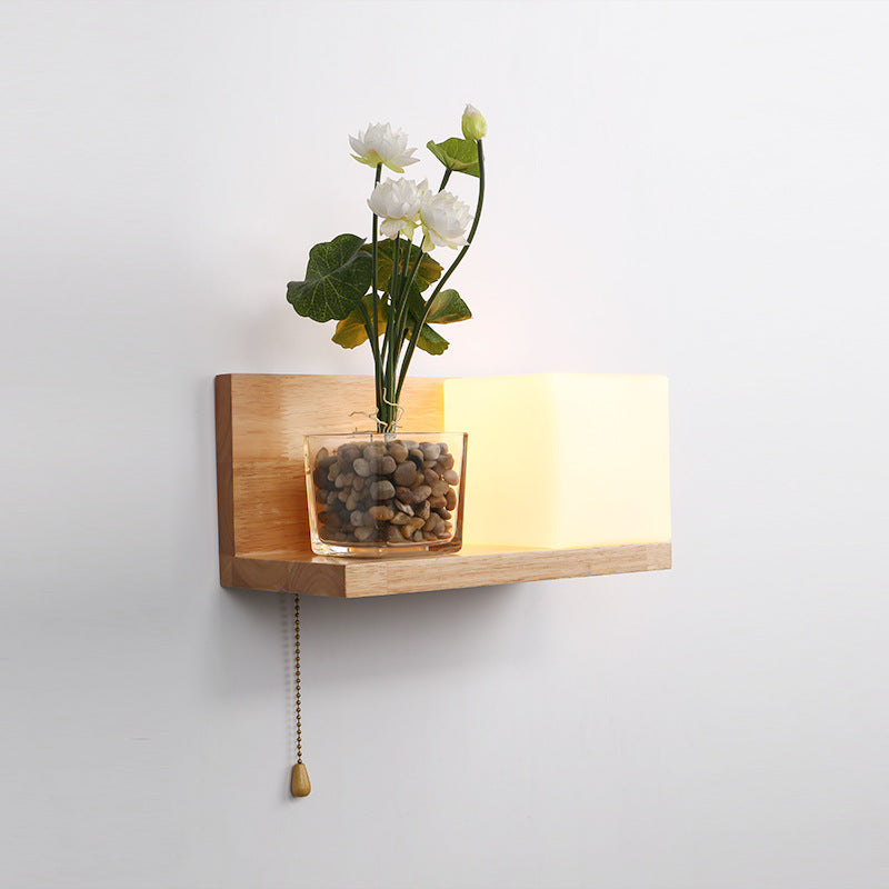 Lampada da parete rettangolare in legno in vetro minimalista moderno Pronzo da parete interno