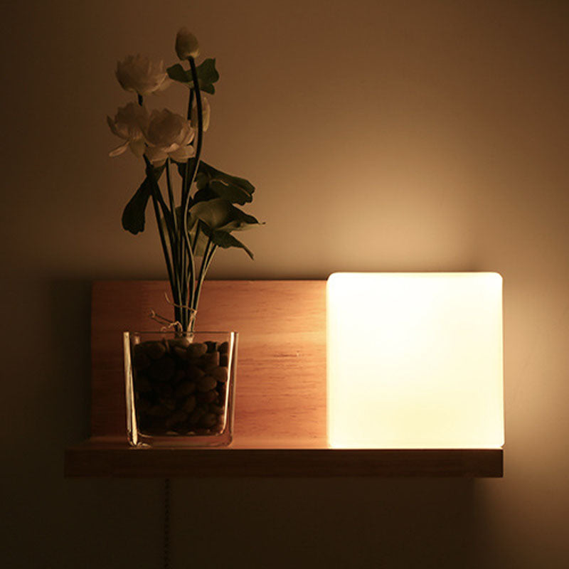 Lampada da parete rettangolare in legno in vetro minimalista moderno Pronzo da parete interno