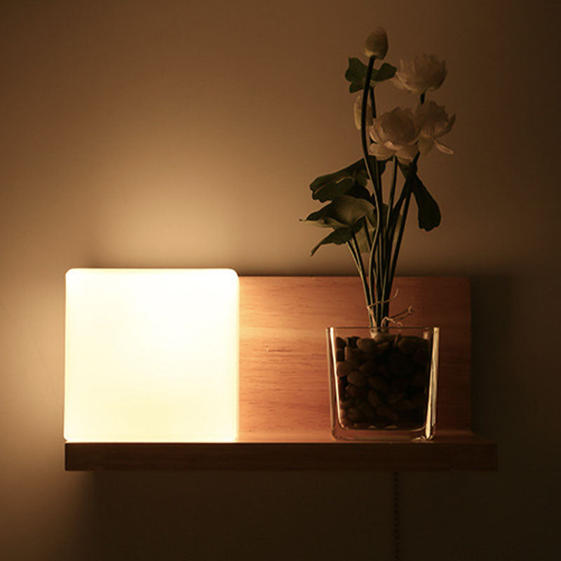 Lampada da parete rettangolare in legno in vetro minimalista moderno Pronzo da parete interno