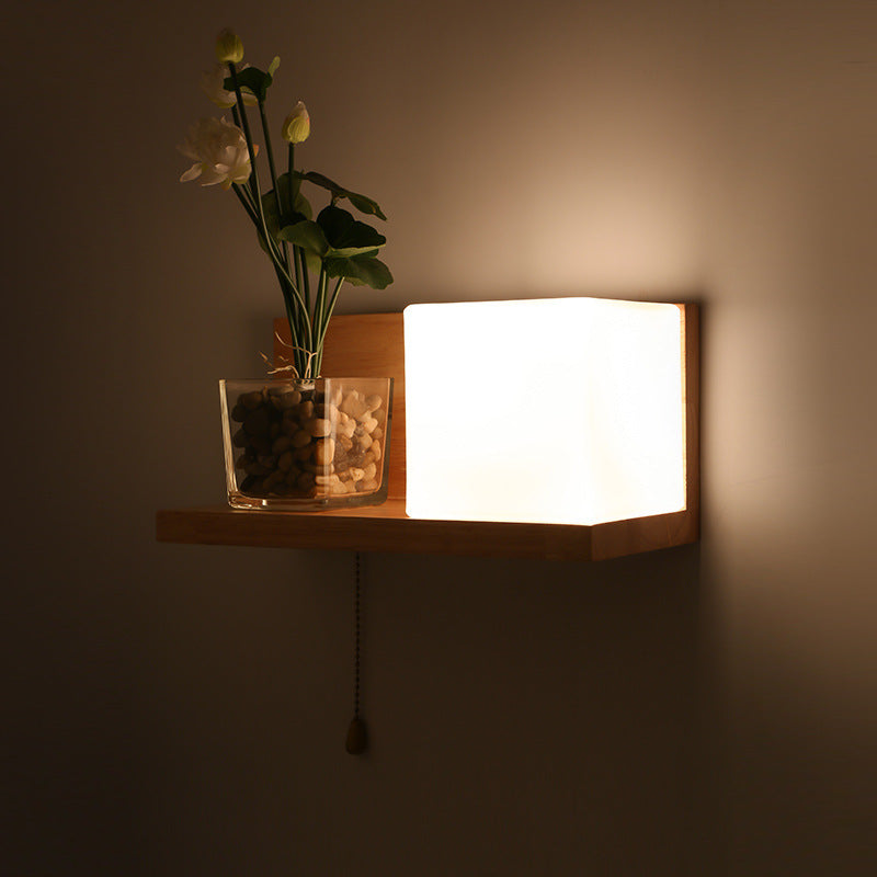 Lampada da parete rettangolare in legno in vetro minimalista moderno Pronzo da parete interno