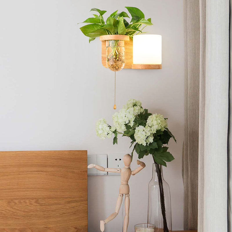 Nordische moderne Wandmontage helles Holz 1-Licht-Wandlampen für Schlafzimmer, Schiffe ohne Pflanzen