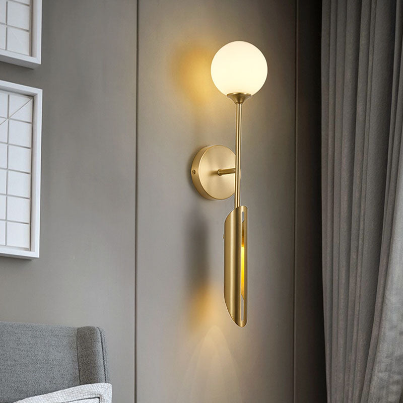 Contemporary Glass Wall Sconce Armed 2-Light Wall Mounted Light for Bedroom