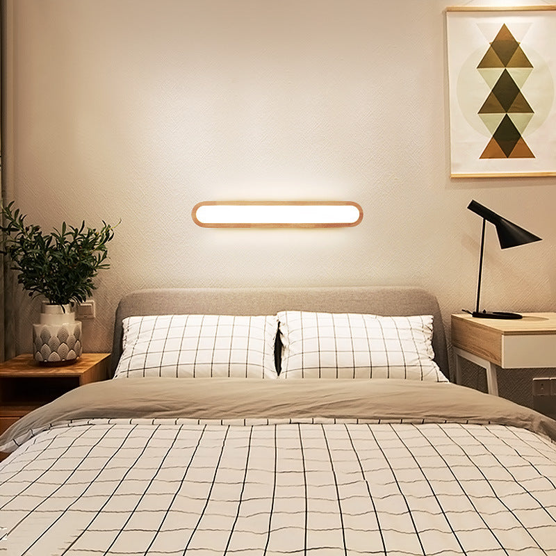 Wood 1-Light Linear Shade Wall Sconce Modern Simple Style Mirror Wall Lighting in Brown
