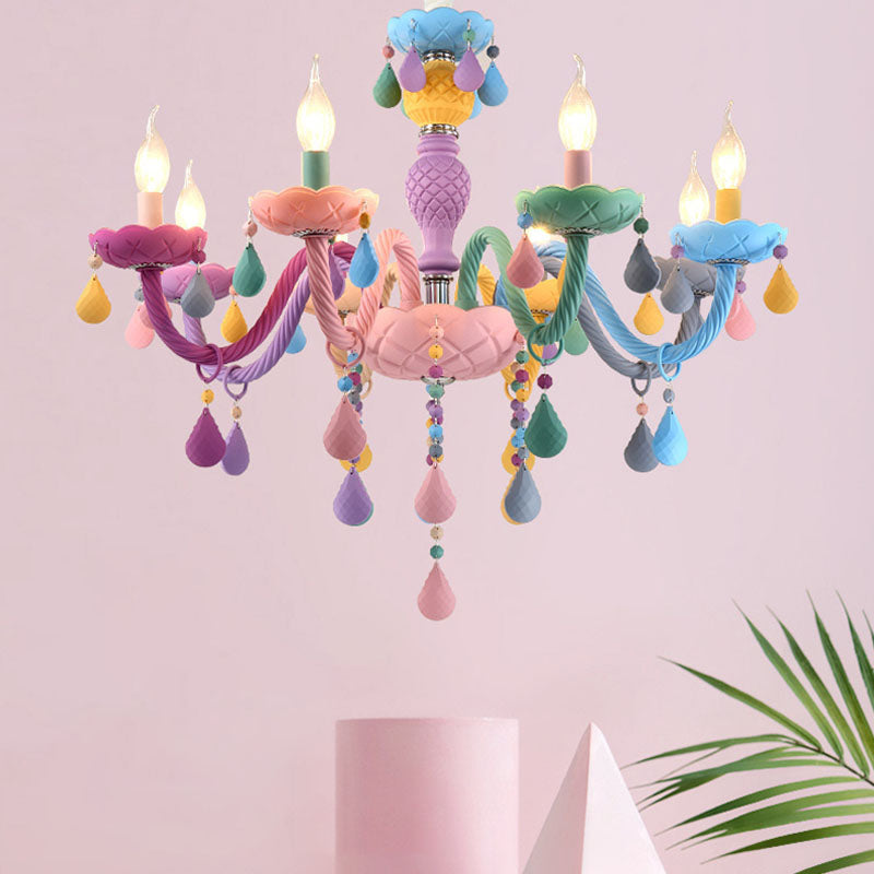 Multi luces coloridas luces de techo colgantes de estilo de vidrio moderno araña de brazos curvos