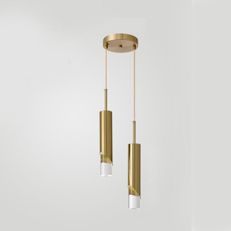 Apparecchiatura cilindrica moderna a sospensione della lampada appesa acrilica in finitura dorata