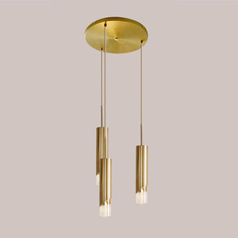 Apparecchiatura cilindrica moderna a sospensione della lampada appesa acrilica in finitura dorata