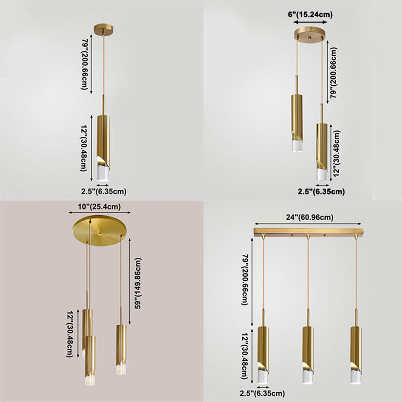 Apparecchiatura cilindrica moderna a sospensione della lampada appesa acrilica in finitura dorata
