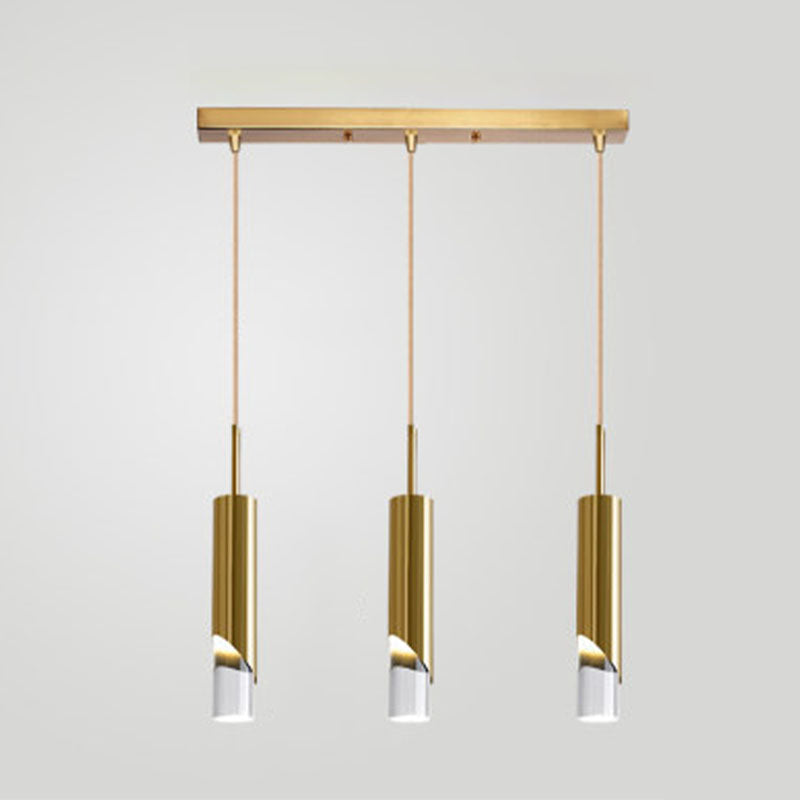 Apparecchiatura cilindrica moderna a sospensione della lampada appesa acrilica in finitura dorata