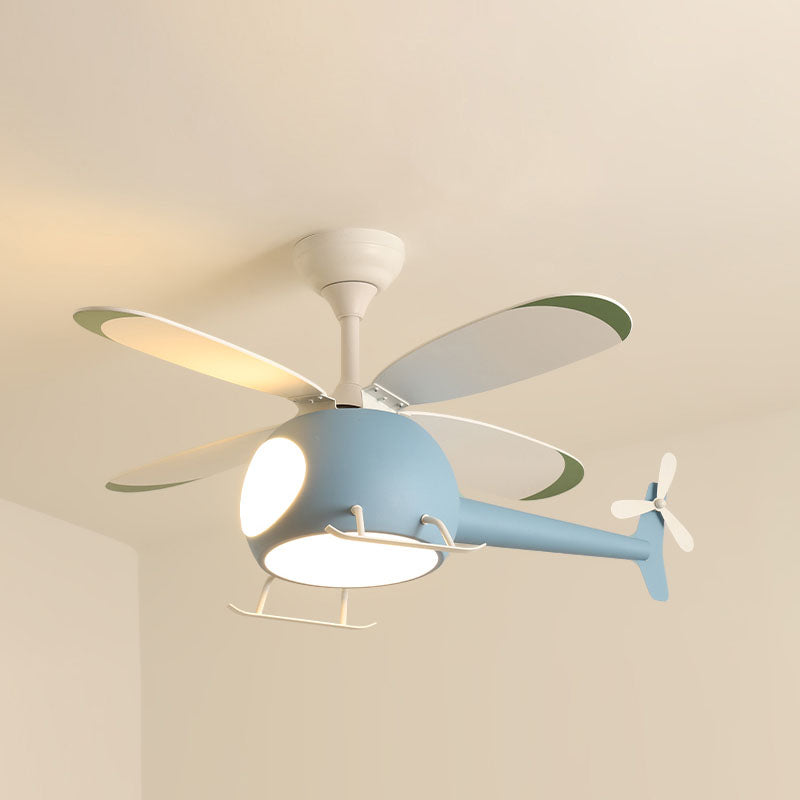 Kids Artistic LED Fan Light Wrought Iron Airplane Pendant Light with Acrylic Shade
