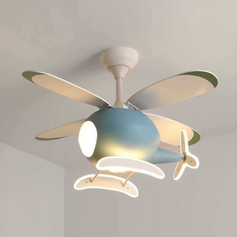Kids Artistic LED Fan Light Wrought Iron Airplane Pendant Light with Acrylic Shade