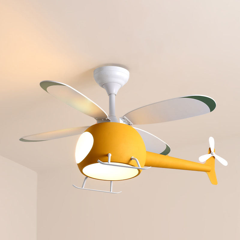 Kids Artistic LED Fan Light Wrought Iron Airplane Pendant Light with Acrylic Shade