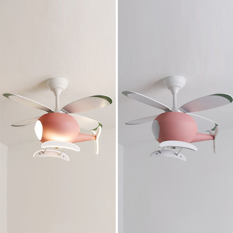 Kids Artistic LED Fan Light Wrought Iron Airplane Pendant Light with Acrylic Shade